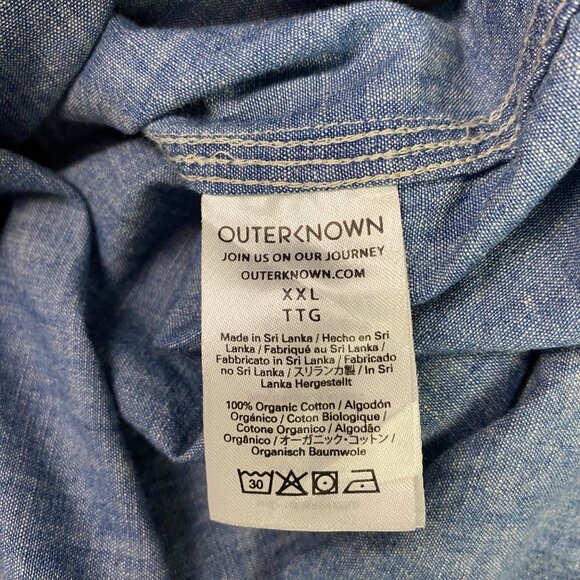 Outerknown Button Down Shirt Men's XXL Chambray Denim Chin Strap Organic Cotton - Picture 6 of 9
